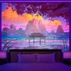 Fluorescent Tapestry Neon Mountain Landscape Hippie Wall Hanging Home Bedroom Room Party Decoration Background Cloth