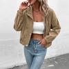Moda mujer Casual Color sólido estampado Otoño Invierno manga larga cuello POLO chaquetas y abrigos
