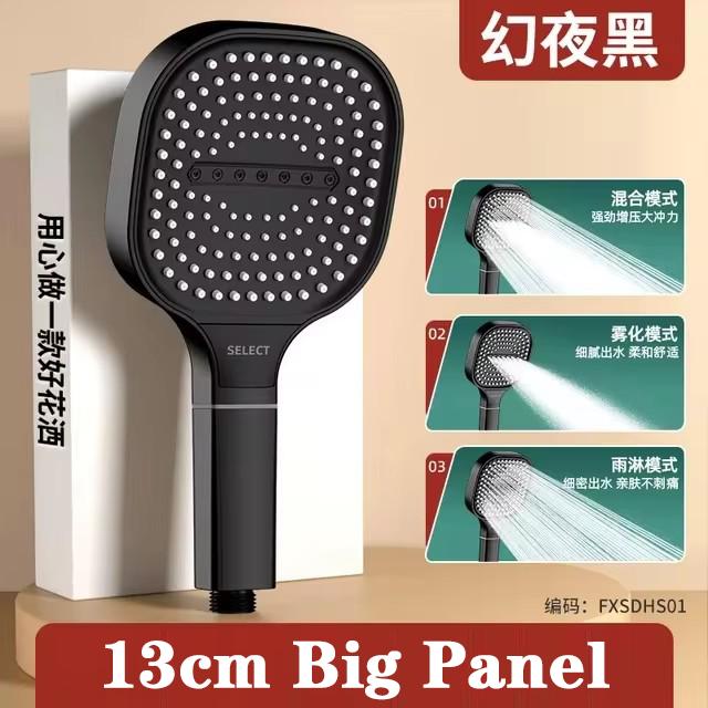 13CM Großes Paneel Hochdruck-Duschkopf mit Filter 3 Modi Einstellbarer Sprüher Wassersparend Ein-Tasten-Wasserstopp Badezimmerdusche