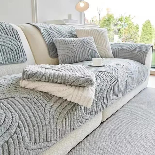Autumn and Winter New  Cream Style Straight Row High-grade Non-slip Cushion Cover Cloth Towel Thickened Plush Sofa Cushion