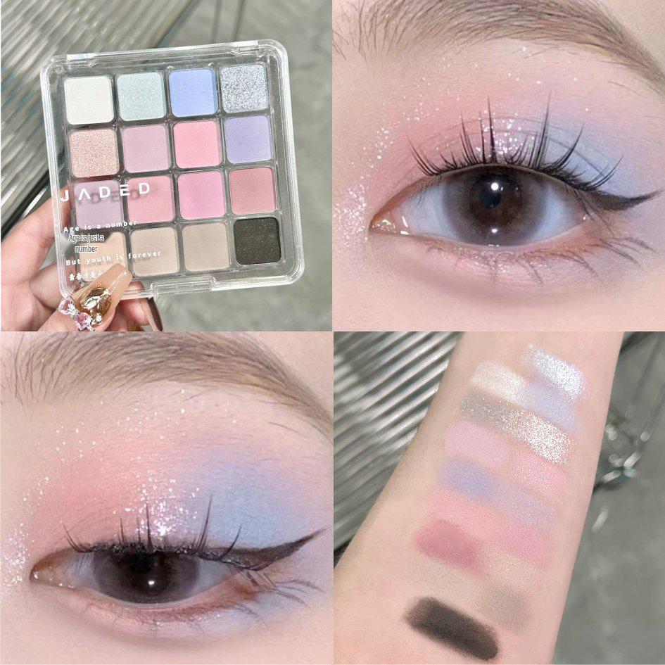 JADED Mood 16-Color Eyeshadow Palette: Pure Desire - Smoky Pink & Light Makeup with Matte & Shimmer Shades.