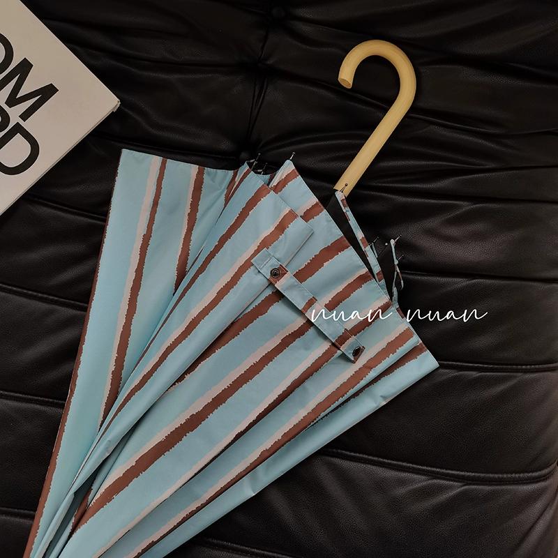 

Зонт с длинной ручкой, полосатый зонт в стиле ретро для женщин, солнечный, дождливый, мятный, манбо, автоматический солнцезащитный зонт с УФ-затенением