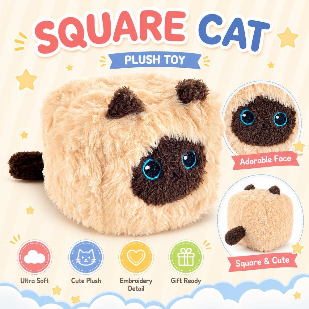Soft Fluffy Cat Plush Doll Toy Square Cat Shape Cube Cat Plush Pillow Home Decoration