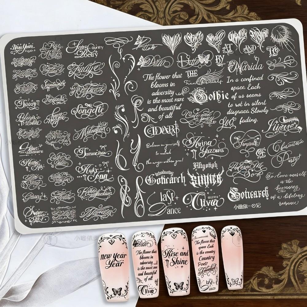 HD Klare Nagelstempelplatten Englische Buchstabenmuster Französische Maniküre-Schablonen Maniküre-Werkzeuge