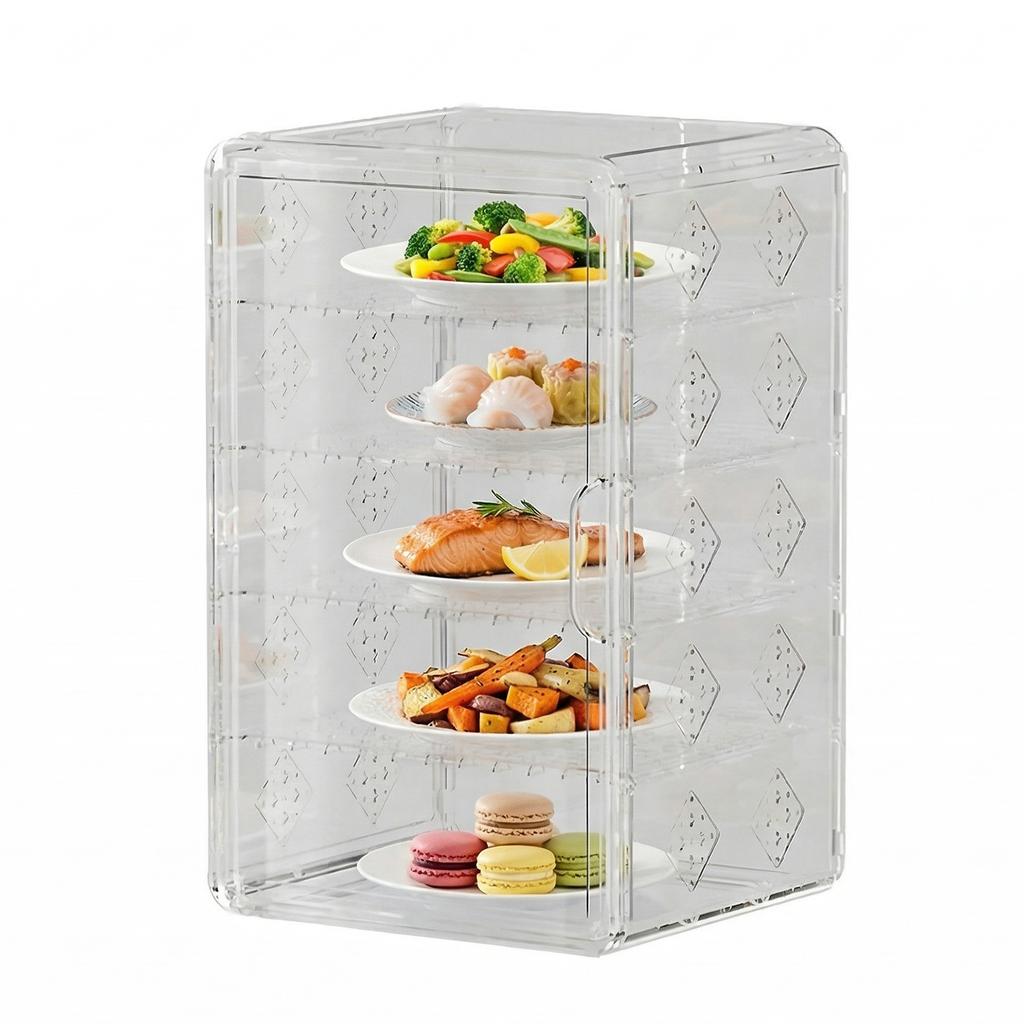 Clear Plastic Bread Storage Container with Magnetic Door 5-Tier Bread Box 16.93 X 10.63 X 9.45Inch for Bakery Cookies Donuts
