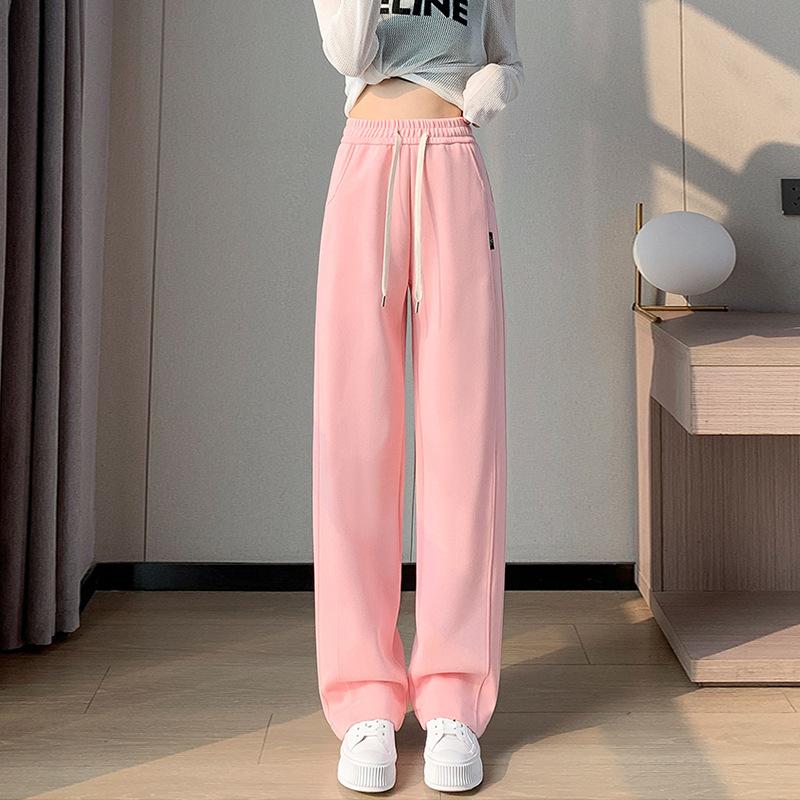 Autumn Winter Elastic Waist Solid Color Loose Casual Wide Leg Pants Women Simple All-match Straight Trousers