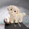Cute Diamond-filled Pearl Puppy Brooch Exquisite and Small Fashion Collar Pin Accessories European and American Animal Accessories