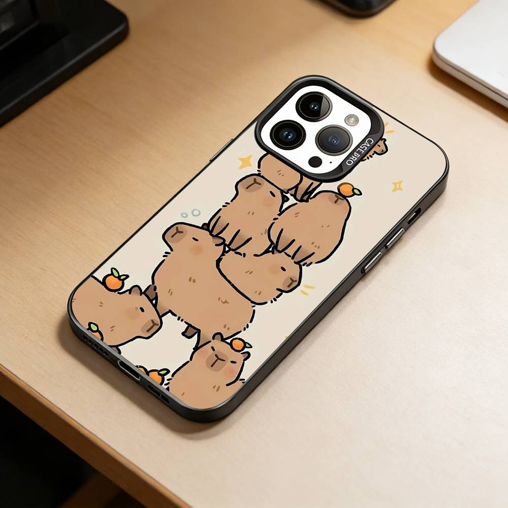 Cute K-Kawaii Capybara   Phone Case For iPhone 17,16,15,14,13,12,11 Plus,Pro Max,XS,Colorful Silver Phone case Funda Cover