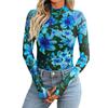 Top de Camisola de Malha Floral Feminino de Outono com Gola Redonda e Manga Comprida com Abertura para o Polegar