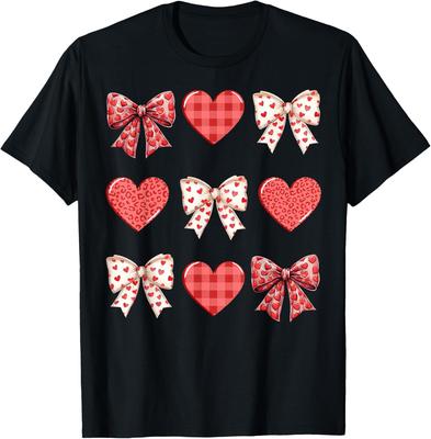 Valentine Hearts Leopard Bows Cowboy Cowgirl Cute Graphic T-Shirt Casual Short Sleeve Crewneck Tee