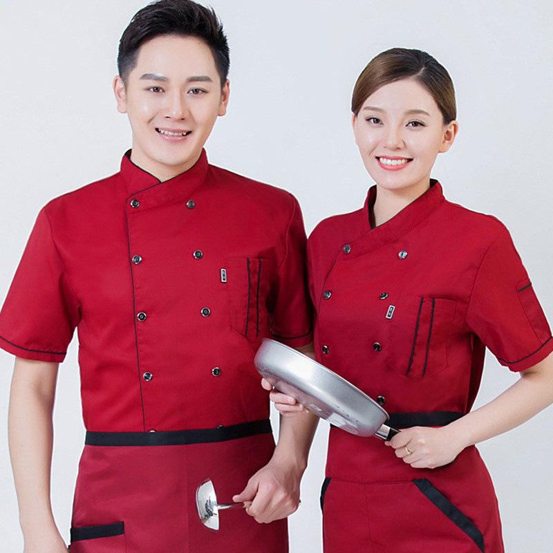 Chef Jacket Men Women Short Sleeve Shirt Kitchen Cook Coat Restaurant Waiter Uniforms