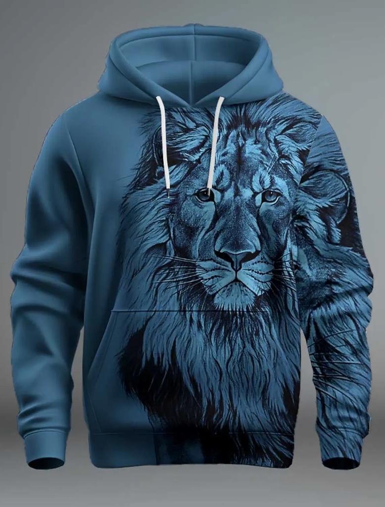Women's 3D Vintage Realistic Lion Head Print Khaki Hoodie Casual Streetwear Pullover Sweatshirt Soft Comfort Daily Fashion Tops