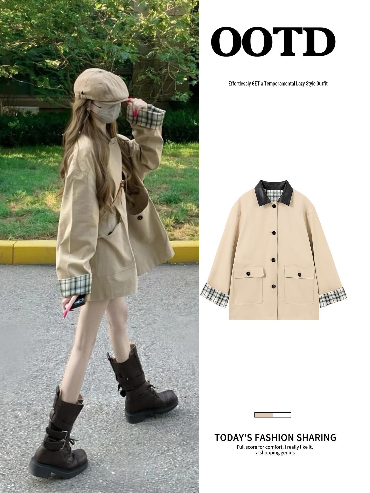 

Женский тренч цвета хаки: Весна/Осень 2025, Подчеркивающий фигуру для миниатюрных, Корейский стиль M