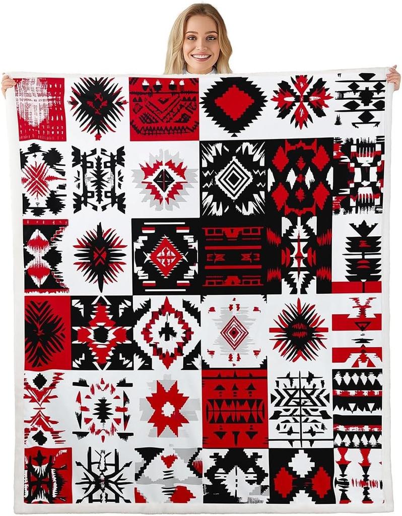 Navajo Pattern Blanket Tribal Design Fleece Throw Southwestern Decor Geometric Print Cozy Home Textile