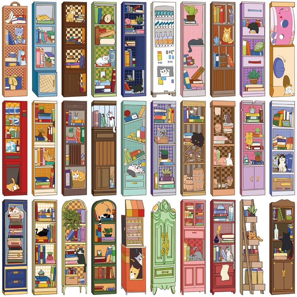 30pcs Cat Cabinet Forest Bookmarks Painting Copywriting Paper Retro Aesthetic Fairy Tale Scenery Book Aesthetic Card Bookmark