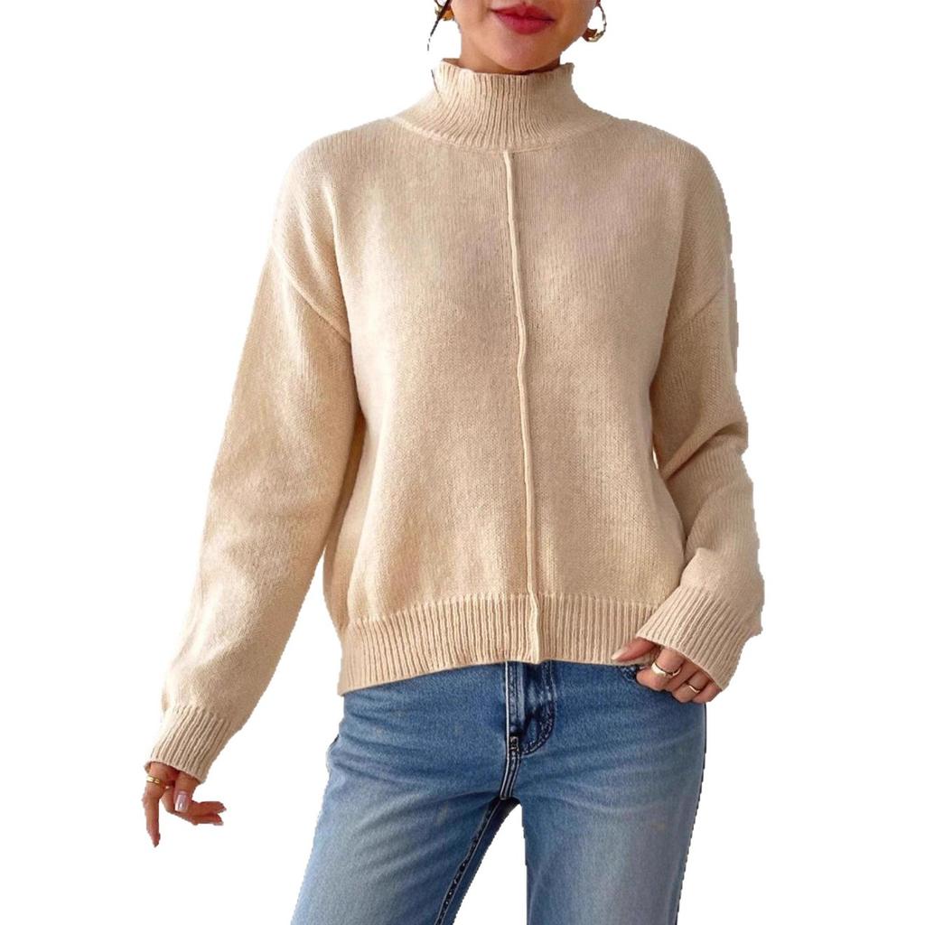 Semi-high-neck Casual Top for Autumn and Winter, Solid-color Base Sweater, Pullover Sweater