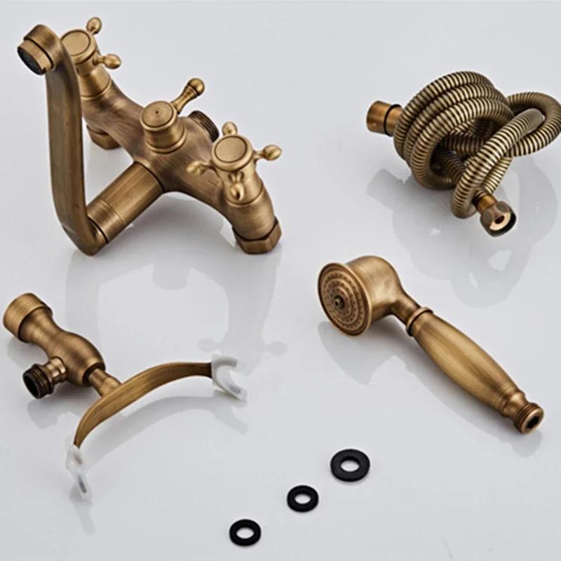 Rubinetteria per Bagno in Ottone Antico Set Doccia a Parete Miscelatore per Lavabo Bagno Rubinetto a Rubinetto con Doccetta Set Rubinetto Doccia per Vasca