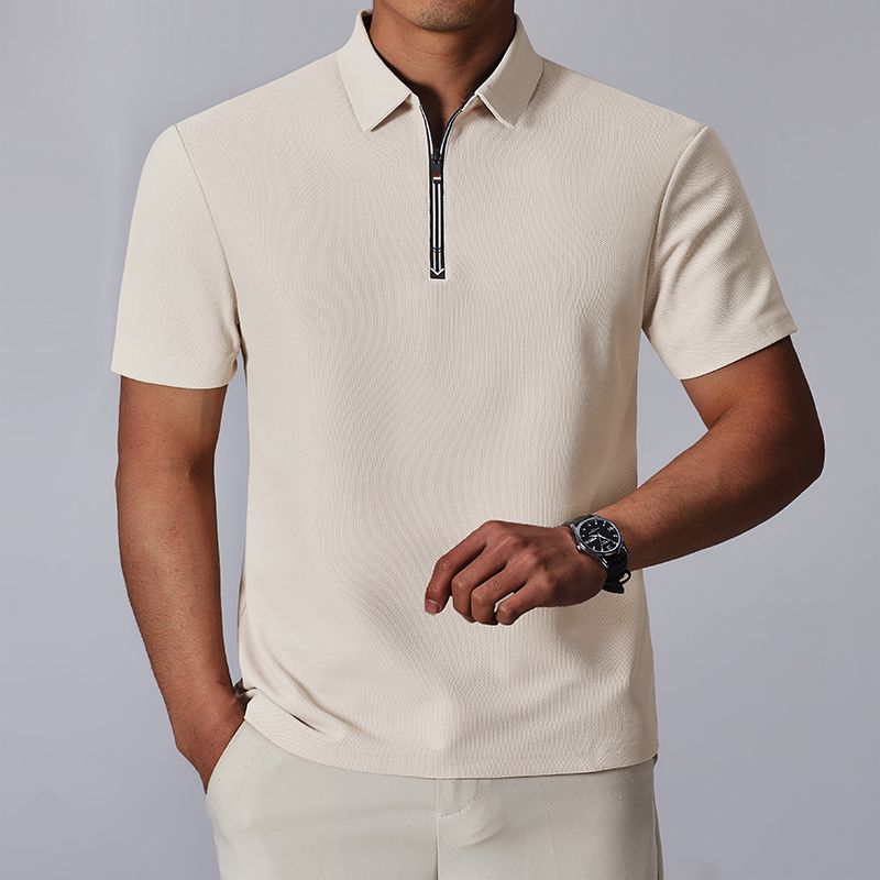 New Zipper Design Comfortable and Versatile Commuter Breathable Short-sleeved POLO Shirt Men's Stand Collar Casual Half-sleeved