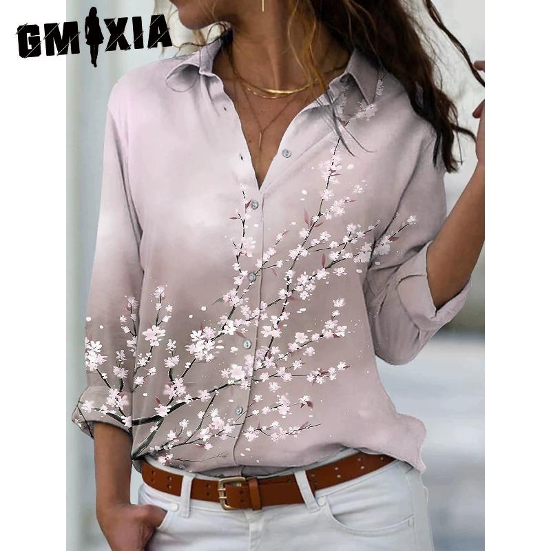 

GMXIA 38 Color Women s Fashion Casual Long Sleeve POLO Neck Blouses & Shirts L