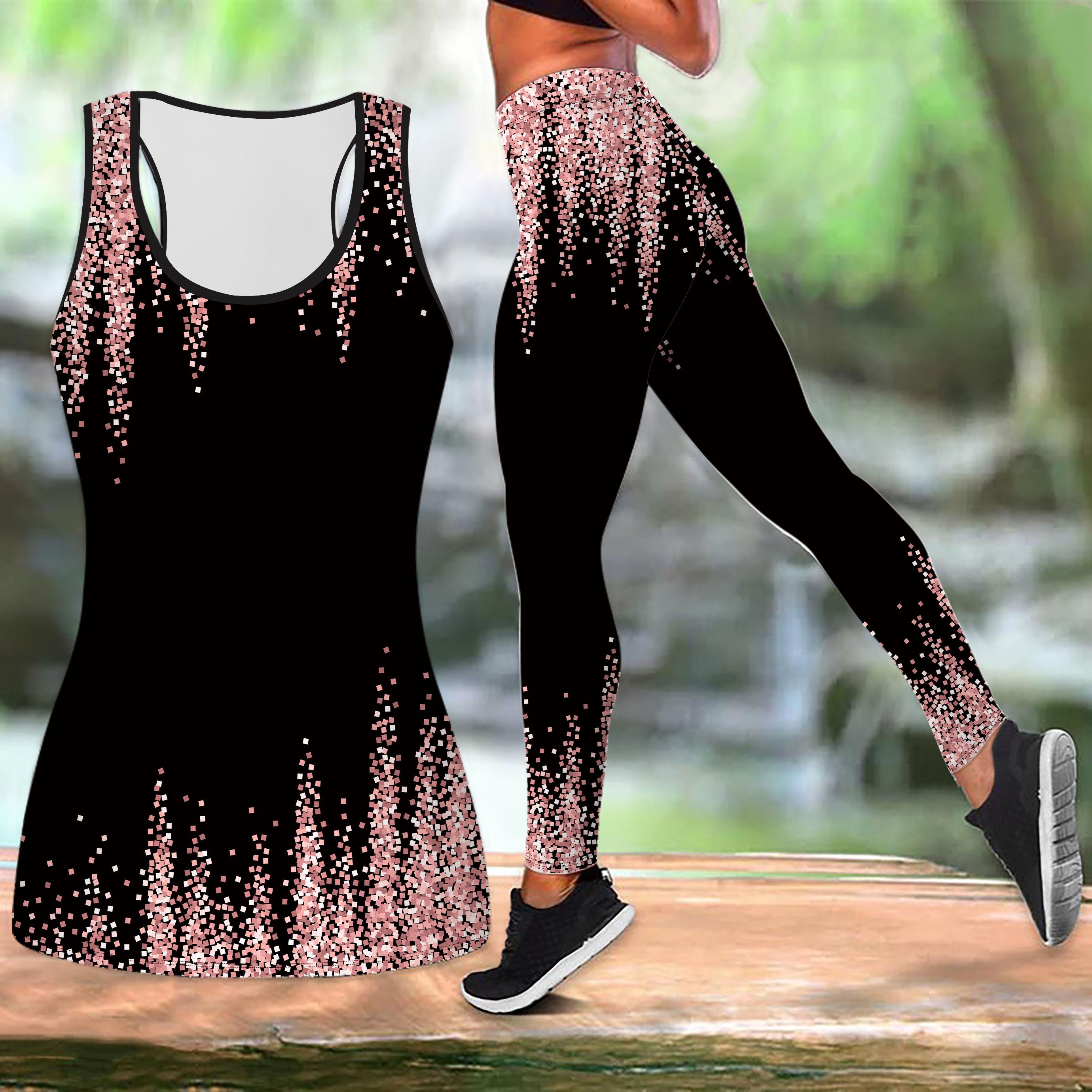 Blaues Yoga-Outfit mit großem Blumenmuster für Damen, modische Trainingsleggings, Fitness-Sport-Casual-Yoga-Set, Sportanzug 2XL rosa