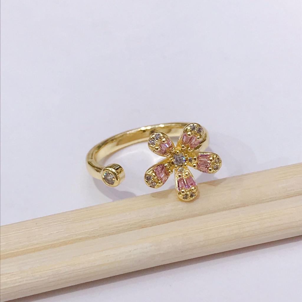 Cute Romantic Purple Four Leaf Zircon Flower Adjustable Rings for Women Gold Color Stainless Steel Jewelry Gift Anillos De Mujer