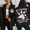 Flower Cat Feet My Shadow Has Four Legs And A Tail Print Zipper Hoody Woman Autumn Hoodies Loose Fleece
