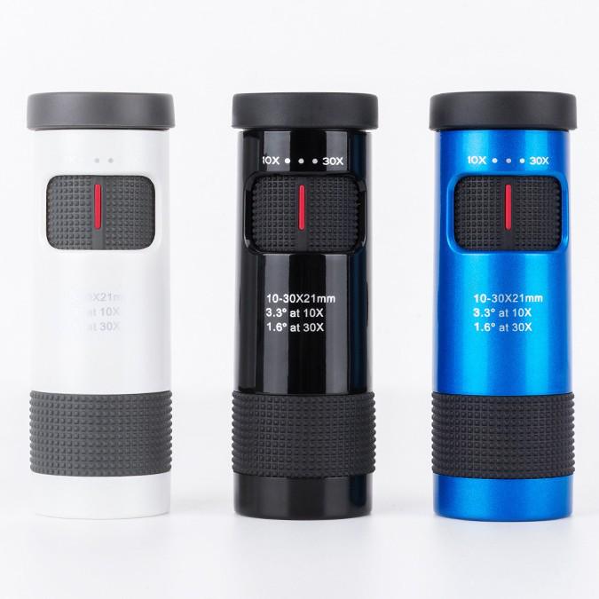 HD 10-30x21 Pocket Zoom Monocular: High-Magnification Portable Telescope Available in Three Colors