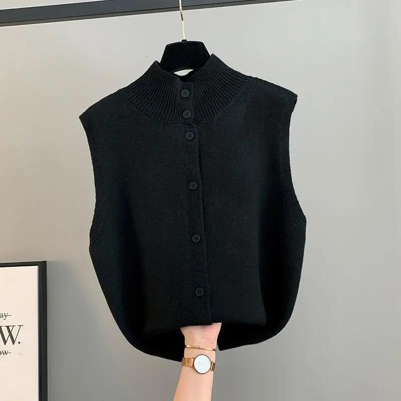 

Knitted Vest for Women Solid Color Half Turtleneck Twist Sleeveless Cardigan Fashion Double Sided Wear Loose Waistcoat Knitwear XXL