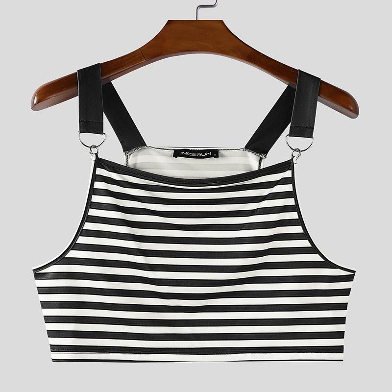INCERUN Men Strap Sleeveless Striped Cropped Tank Tops Undershirts