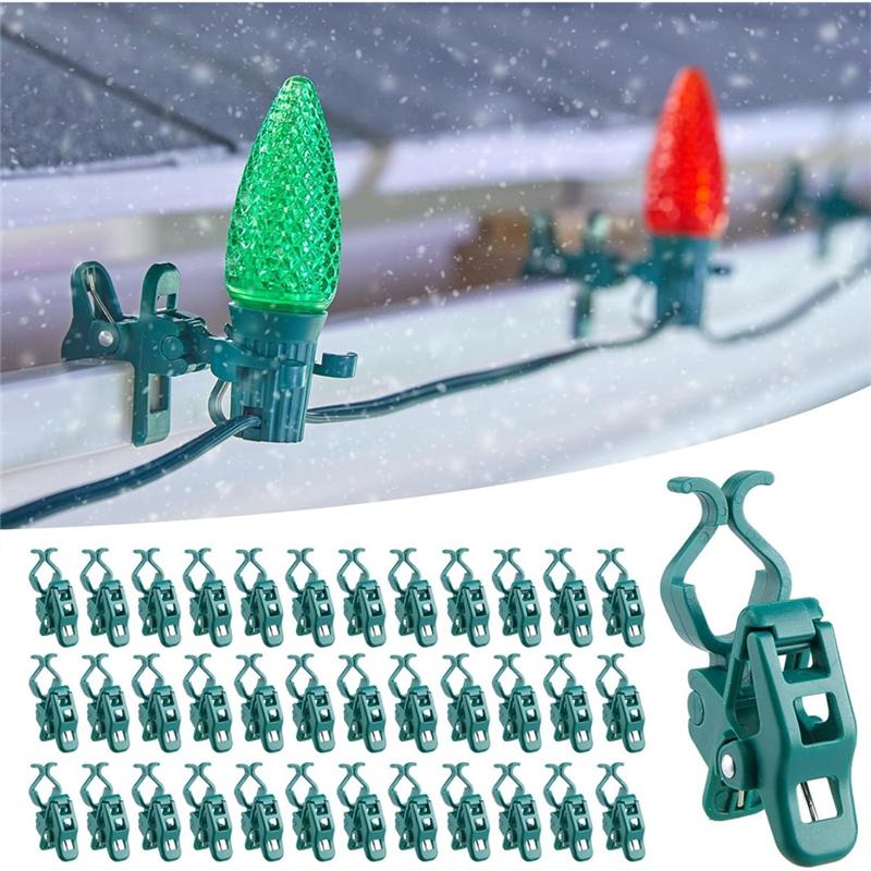 A25F-Outdoor C7 C9 Light Clips Pack Of 50 Universal Spring Clips For Christmas Lights, Fits Roofs,Compatible E12 E17 Sockets