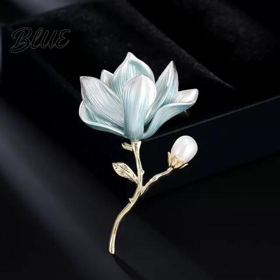 Vintage Style Brooch Magnolia Flower Zinc Alloy Faux Pearl Lapel