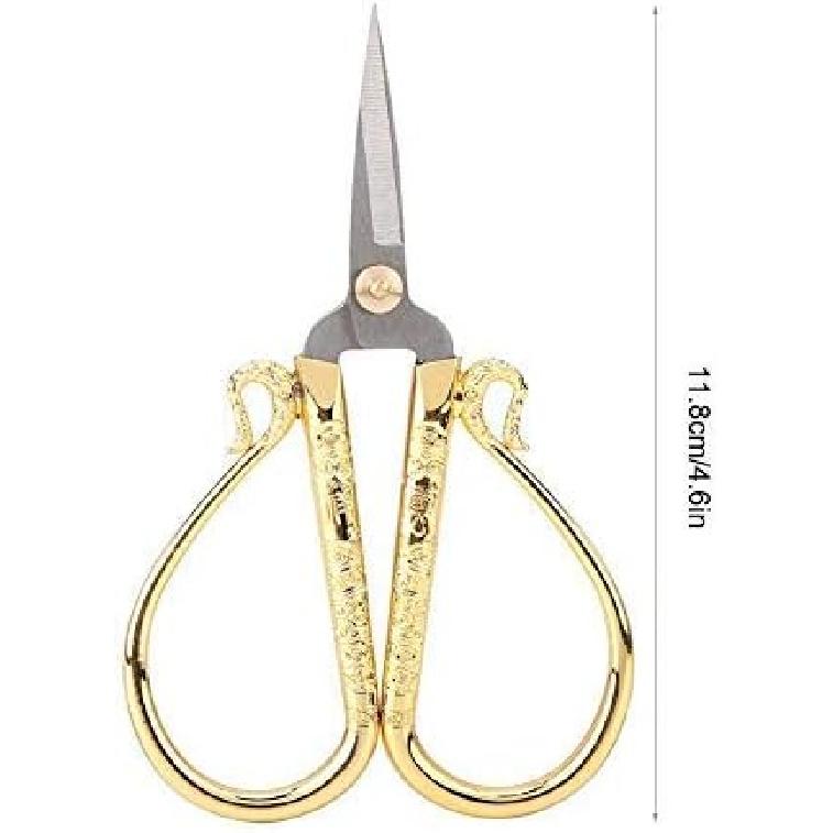 European Retro Scissors, Vintage Stainless Steel Scissors Mini Vintage Sewing Scissors Creative Cross Stitch Classical Cutting DIY Crafts Tool (Gold)