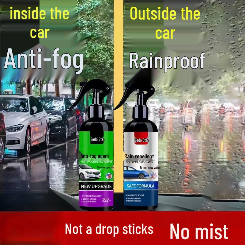 Car Rearview Mirror Anti-Fog & Rain-Repellent Glass Spray, Windshield Defogger Cleaner
