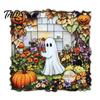 Vintage Window Pendant Halloween 2D Acrylic Decoration with Chain, Bell, Stained Glass Ghost Bat Bell Pumpkin Suncatcher Decor, Wall Hanging Ornament