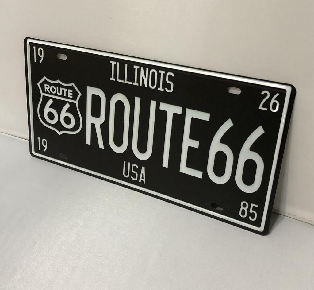 KitMall Tin Sign Route66 R66 Number Plate Style American Retro Interior (black)