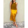 Summer Gradient Casual Cotton Linen Sleeveless Slit Dress for Women, European American Style Ladies Sundress