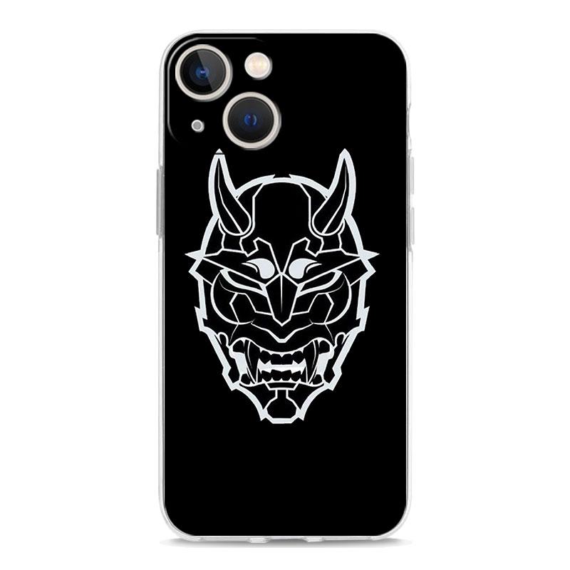 Luksusowe przezroczyste etui na telefon iPhone 15 14 13 12 11 Pro Max XS X XR 7 8 Plus Przezroczysta, odporna na wstrząsy obudowa Samurai Oni Mask neon