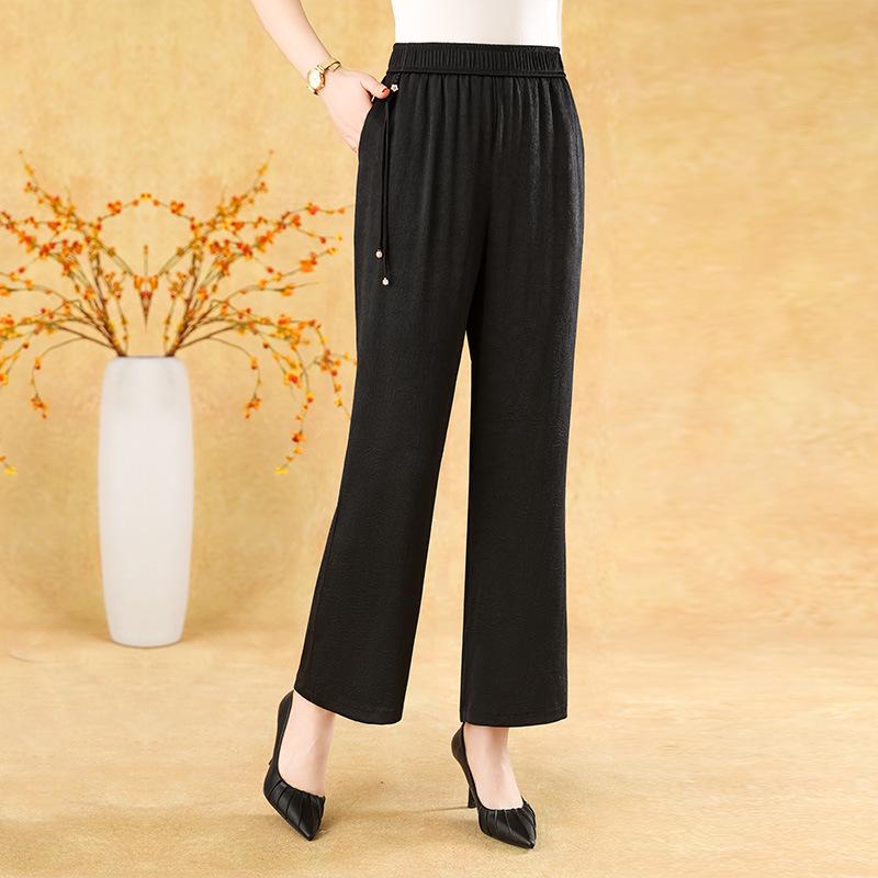 

Stylish Summer Wide-Leg High-Waisted Women s Trousers: 2026 Plus-Size Fashion for Middle-Aged and Elderly XL чорний