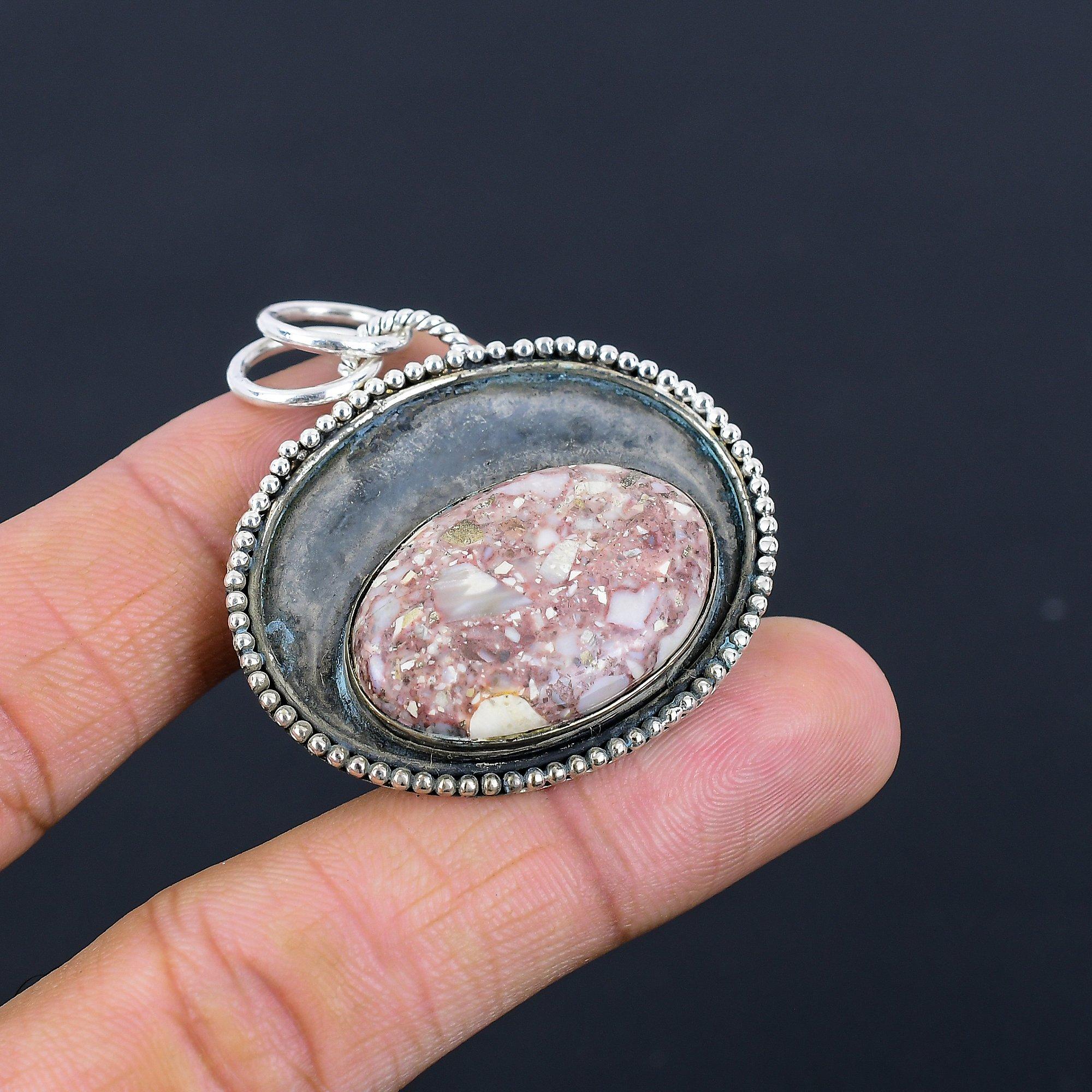 925 Sterling Silver Oval Natural Red Brecciated Mookaite Bezel Wife Boho Pendant