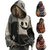 Imitation Cashmere Sweater Hooded Long Sleeve Halloween Ghost Cat Pattern Sweater Retro Print Loose Fit Distressed Knitting Hoodie