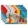 Blau-Graues Ombre Kunst-Tischset Set of 4 Modern Abstrakt Geometrische Blöcke Tischmatten 12x18 Zoll für Küchen-Esstisch-Dekoration Hitzebeständig Wasser