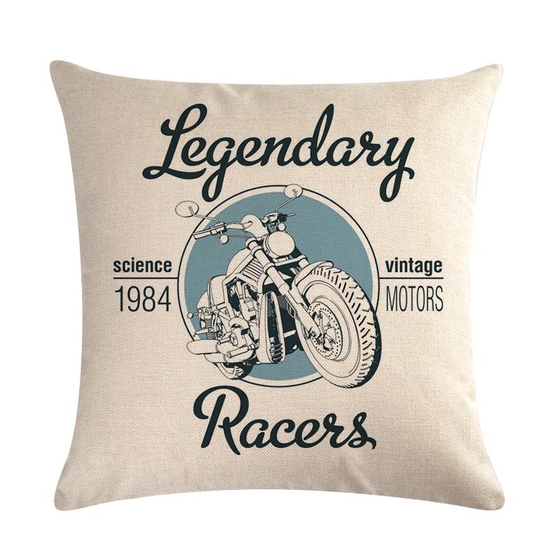 Home Decor Motorcycle Poster Art Letters   Bedroom Pillow Cover Vintage  Sofa Cushion
