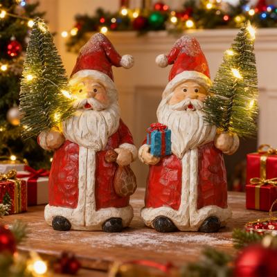 Mr. And Mrs. Santa Claus Figurine Hand-Painted Christmas Resin Ornament Couple Gingerbread Man Elk Statue for Holiday Table Mantel Decor