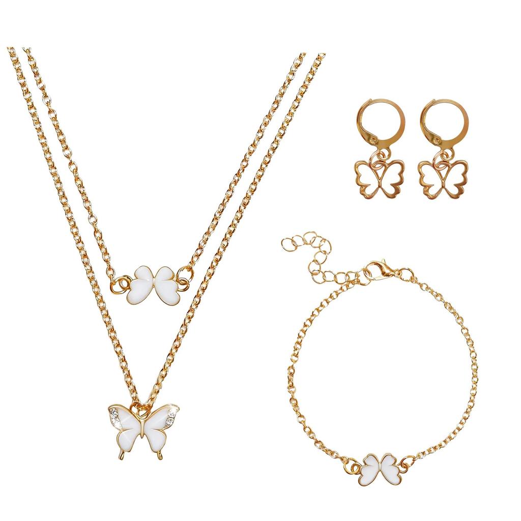 Butterfly gold plated jewelry set for women necklaces with matching earrings bracelet elegant jewelry for wedding party Valentines Day gift