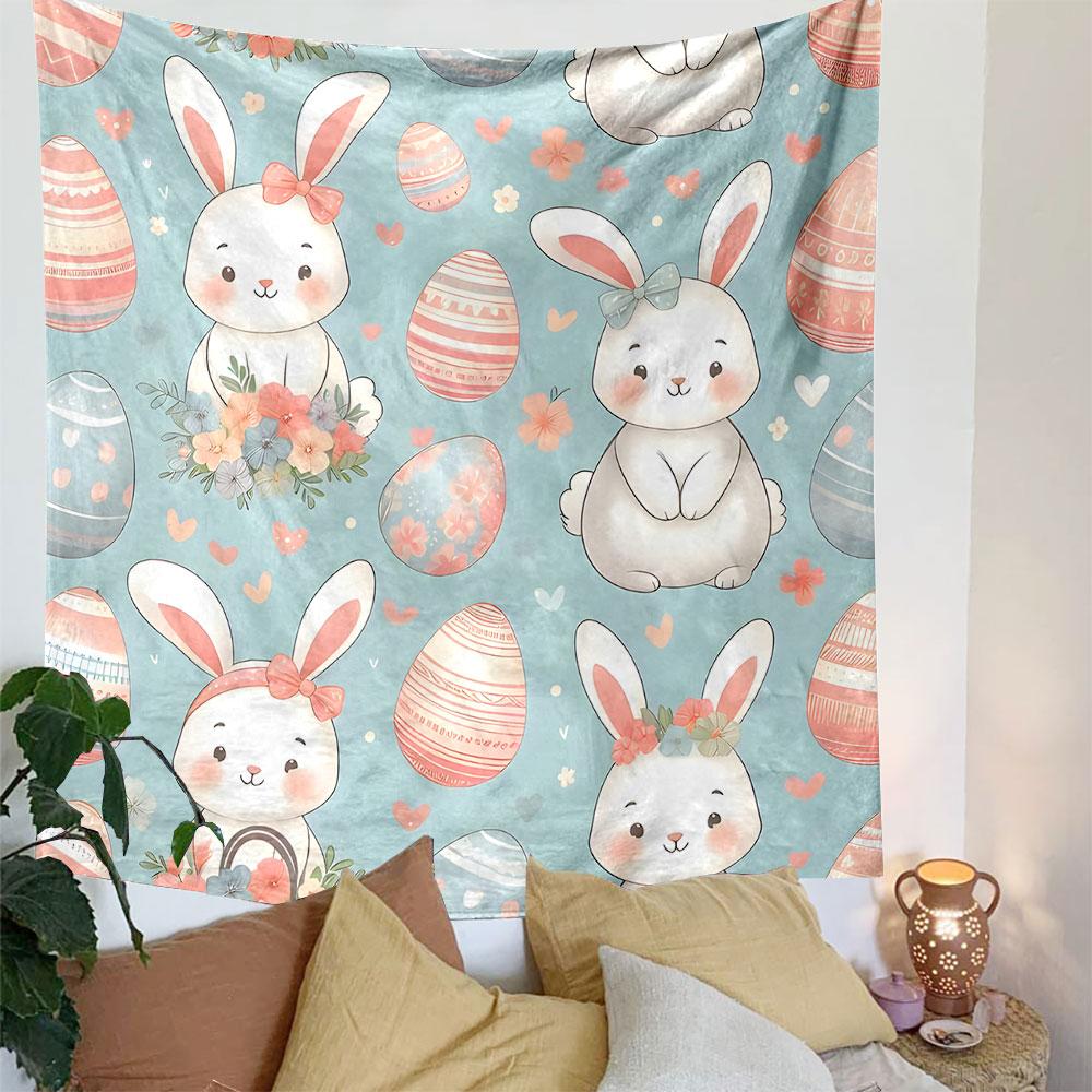 Easter Bunnies and Eggs Cute Tapestry Patterned Tapestry Decorative Wall Hanging, Home Bedroom Living Room Decor