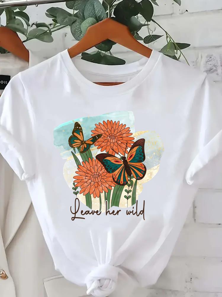 (Asian Size) 90s watercolor butterfly Printed Clothing Female Top Fashion Graphic Short Sleeve T-shirts Casual T Shirt  Lady Women Tee