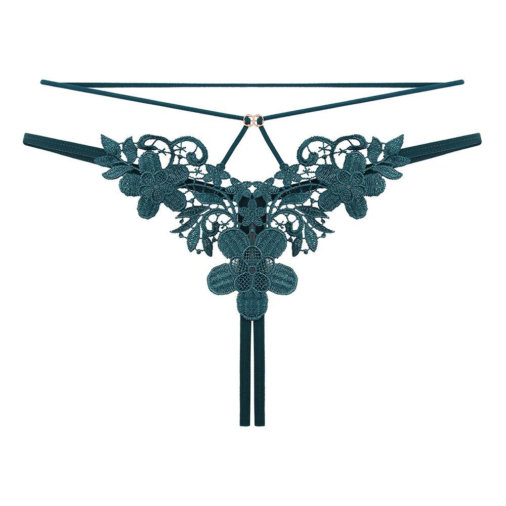 French Aesthetic Embroidered Sexy Panties Female Interest Hollow Interwoven Diamond Jewelry Temptation Open Crotch Free Hot Thong