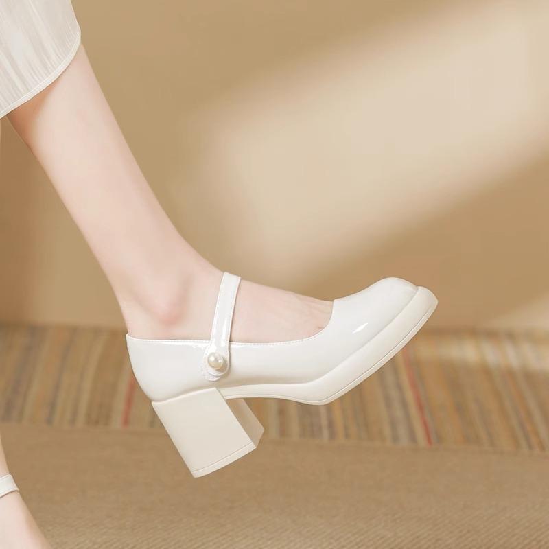 Women's British Style High Heels with Thick Soles for Spring/Autumn 2024 - Leather Qipao Mary Janes