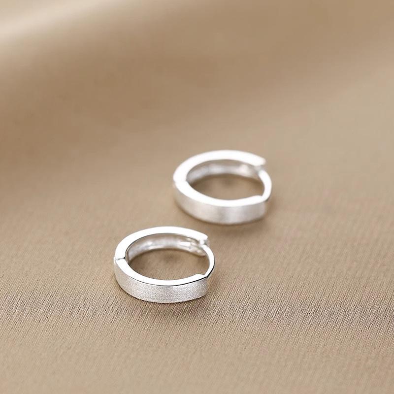 New 925 Silver Hoop Earrings Clip Matte Circle Geometric Punk For Women Girl Gift Jewelry