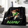 Custom Name Hockey Theme Printed Blanket - Perfect for Couch, Bed, Travel & Outdoor Use | Machine Washable, Cozy & Durable.